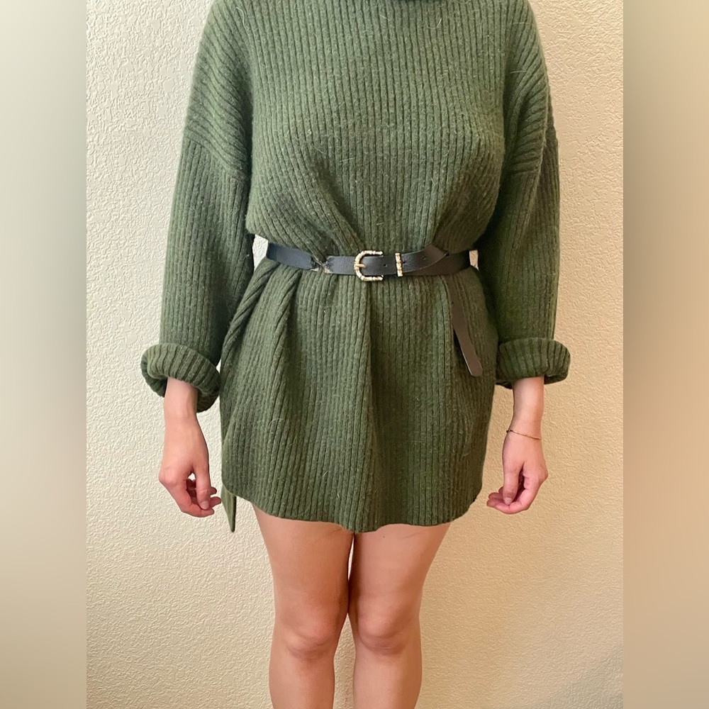 Oversized Green Turtleneck Sweater Dress